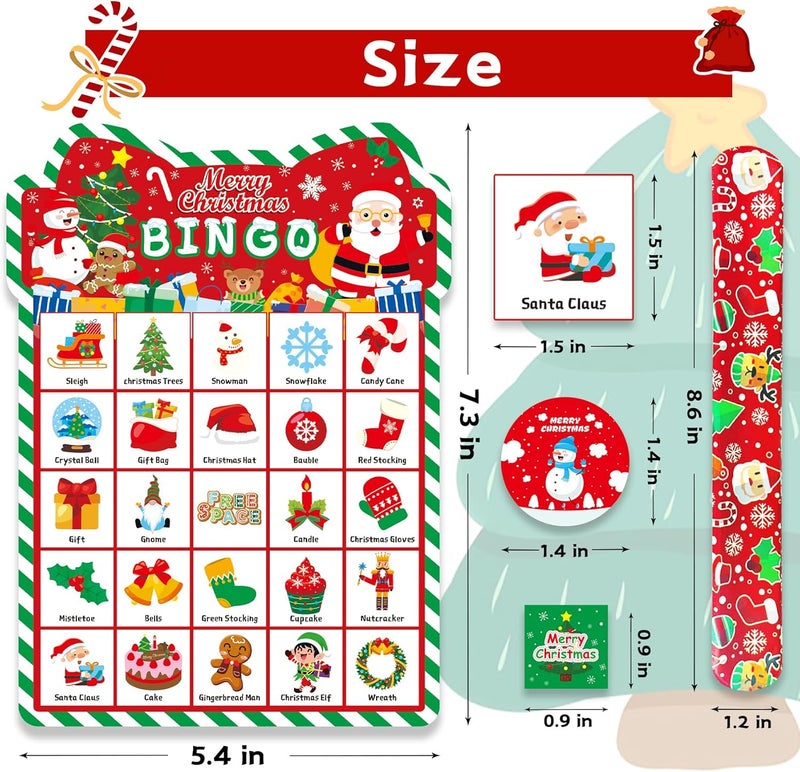 Funnlot Christmas Bingo Game - Christmas Bingo for Kids Adults, 36 Players Bingo Cards Christmas Games with Reward Stickers Christmas Slap Bracelets for Classroom Activities Family Party Favors Xmas Gifts - Image 3